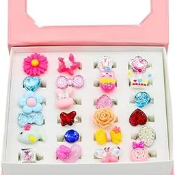 SANNIDHI® 24pcs Combo Finger Rings for Girls Resin Cartoon Cute Ring Set for Girls Kids Pretend Play Dress Up, Adjustable Size Jewelry Rings with Gift Box-picture-52