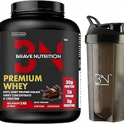 Brave Nutrition Whey Protein Isolate Blend - 35g Protein, 3g Creatine Monohydrate | Lean Protein Powder for Muscle Gain | Sports Nutrition |Powder for Men & Women [2Kg, Chocolate] Free Shaker-picture-27