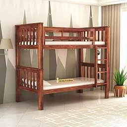 STRATA FURNITURE Sheesham Wood Bunk Bed Without Storage Wooden Double Bed Bed Furniture for Bedroom Living Room Home (Honey Finish)-image-7