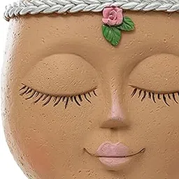 Planter Pot Closed Eyes Outdoor Bowl Tabletop Decorative Face Shape Ornament Brown-picture-11