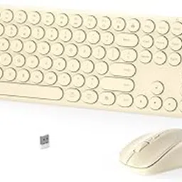 Wireless Keyboard and Mouse Set – MPTOG Full-Sized 110Pcs Slim Round Key Design, Quiet Typing, Adjustable DPI Ergonomic Mouse, Wireless Combo for PC, Mac, Laptop, Tablets(Light Khaki)-image-31