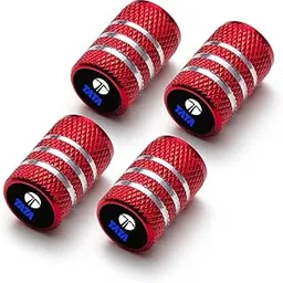 Greenworld Premium Red Metal Car Tyre Valve Caps Featuring Car Logo Emblems - Durable, Stylish, and Universal Wheel Accessories [for TA-TA]-image-0