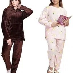 Combo of 2 Women’s Woolen Loungewear Sets | Warm Fleece Top with Pyjama Bottoms | Winter Co-ord Nightwear & Comfortable Home Wear for Girls & Women-image-73
