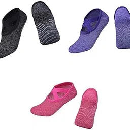 Merishopp 3 Pair Pilates Barre Ballet Socks Yoga Socks Non Slip Pink Purple Black | Socks | Womens Clothing | Clothing & Accessories | Fitness Running & Yoga-image-49
