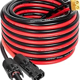 MOOKEERF Solar to XT60 Extension Cable 25FT 10AWG XT60 Charge Extension Cable Solar Panel Connector to XT60 Adapter Cable for Portable Power Station Solar Generator Battery Pack-image-0