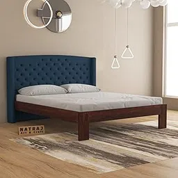 NATRAJ ART & CRAFT Solid Sheesham Wood Queen Size Bed with Upholstered Tufted Headboard | Rosewood Bed for Bedroom Furniture (Walnut Finish,Navy Blue Headboard, Queen)-picture-26
