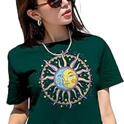 shodox 100% Cotton Crop top for Women - Printed Raglan Sleeve Stylish T-Shirt, Oversized fit Drop Shoulder Crop Top for Women-picture-38