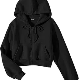 lll fashion Solid Fleece Crop Zipper Hoodie | Long Sleeves Winter Wear for Women's-picture-49