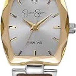 jessica simpson Diamond Collection Women's Watch, Classic Quartz, Leather Band, Barrle Faceted Crystal Face, Elegant Dress Watch for Women, Brown, 24 image 1
