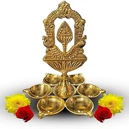 Brass Murugan Vilakku Om Vel & Arch Vel Style– Traditional Unique Style Stand with 6 Deepam Pooja Lamp. Handcrafted for Home, Temple & Gifting. Perfect Spiritual décor & Pooja Essential. (Arch)-picture-18