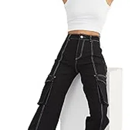 dolce crudo Women's Wide-Leg High-Rise Regular-Length Stretchable Patch-Pocketed Denim Jeans-picture-31