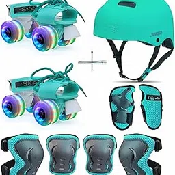 jaspo Marshall Illumi Premium Skating Kit Adjustable Quad Roller Skates Indoor/Outdoor Wheel For Kids 8-14 Years With Led Pu Wheels And Superior Protective Gear Combo (Cyanroller Skating)-image-30