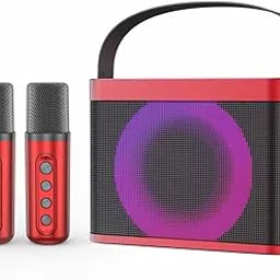 ACHAS Karaoke Machine, Bluetooth Speaker with 2 Wireless Microphones, Portable Bluetooth Karaoke with LED Light and Carrying Handle, Bluetooth Karaoke Speake with PA Speaker System for Adult (Red)-picture-16
