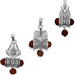 prabhu bhakti Lord Mahadev Trishual Damru Rudraksha With Silver Locket Pendant Jewelry for Men Women God Pendants(pack of 3)-picture-46