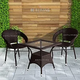 OUTLIVING Garden Patio Seating Chair and Table Set Outdoor Balcony Garden Coffee Table Set Furniture with 1 Square Table and 2 Chairs Set (Dark Brown)-picture-24