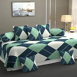 Decozom Stylish Threads Heavy Cotton 8 Pieces Diwan Set ||1 Single Bedsheet, 2 Bolster Covers, 5 Cushion Covers || :- Green White Box-picture-32