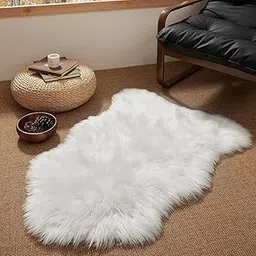 Sheepskin Rug Faux Lambskin Faux Fur Decorative Super Fluffy Long Pile Fur Look Sofa Bed White 90 x 60 cm-image-21