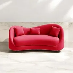 Modern Velvet Curved Chaise Lounge Sofa, 3 Seater with Pillows, (Red)-picture-29