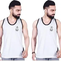 Indian Army white & white Men's Cotton Round Neck Sleeveless Vest – Pack of 2 Black & white | Casual & Gym Wear-picture-23