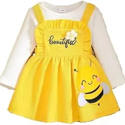 sabana beauty collection Baby Girl's Beautiful Bee Dress, Yellow Pinafore with White Long Sleeve Top, Ruffle Design-picture-52