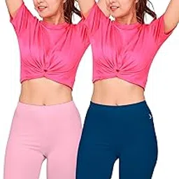 Flexy Women's Premium Shaping Tights – Cotton Elastane Blend, High Rise Design with Soft Bio-Washed Finish and Comfort Fit (75 CM | Size XS) - Light Pink + Blue (Pack of 2)-image-16