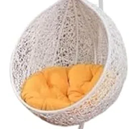 Single Seater Swing Chair with Stand & Cushion Outdoor Indoor Balcony Garden Patio,Powder Coated Frame,UV Protected Wicker (Swing-White/Cushion-Yellow)-picture-24