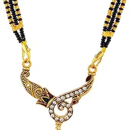 morir Graceful Spiral CZ Studded Gold Plated Mangalsutra with Dual Black Bead Chain-picture-49