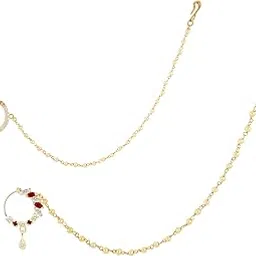 gemron jewel Exquisite Traditional Ethnic Bridal Nose Ring/Nath Adorned with Elegant Pearl Chain for Women and Girls(A_RC-ADNR-009)-picture-11