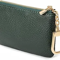 larennt Full Grain Leather Coin Purse with Key Chain - Small Change Purse Keychain Card Holder Keychain Pouch Small Keychain Wallet for Women and Men, Forest Green, Art Deco-picture-19