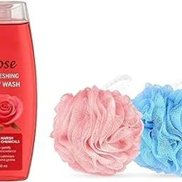 Rose Body Wash 100ml with 2 Premium Loofahs – Set of 3 | Deep Cleansing, Moisturizing & Refreshing Shower Gel | Gentle Skin Care for All Skin Types | Long-Lasting Fragrance & Rich Lather Combo Set of 3-image-24