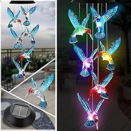 Taiga Humming Bird Solar Power Wind Chimes for Balcony & Outdoor Home Decoration | Color Changing Hanging Led Lights | Gift Item | Positive Energy Creator in Garden, Multi Color-image-15