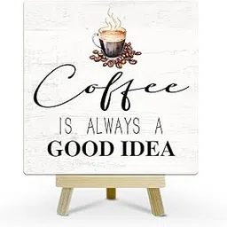 Sarvada Decor Coffee Corner Station Desk Decor Wooden Sign, Coffee is Always A Good Idea, Gift for Coworker Women Men, Home Office Kitchen Coffee Bar Decor Plaque Table Centerpiece-image-15