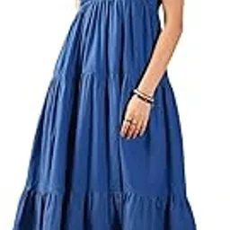 sassafras Royal Blue Schiffli Strappy Tered Maxi Dress-picture-34