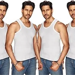 Men's Pure Cotton Sleeveless White Prime VestPack of 4-image-22