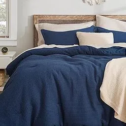 SANMARINO Luxury Waffle Weave Double Bed Comforter Set – Ultra-Soft 3-Piece Bedding Set with Two Pillow Covers – Breathable, All-Season Bed Set – (90x90 Inches-Blue)-picture-25
