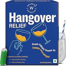 Wellbeing Nutrition Hangover Relief | One Pre-drinking Capsule (Protect) with Milk thistle, Chicory Extract, B-Vitamins & One Next Morning Hydration Drink (Restore) with Electrolytes from coconut water & Himalayan Pink Salt, Vitamin C, Magnesium| Complete Hangover Solution to Support Liver Health & Recover Faster | Safe & Effective | Clinically Validated-image-2
