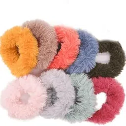 saavi beauty products Saavi™ 6 Pcs Premium Soft Fluffy Fur Elastic Multicolor Hair Rubber Bands for Kids Girls Women, Silky Hair Bands- Multicolor-picture-43