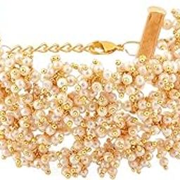 zaveri pearls Antique Gold Tone Multistrand Clustered Pearls Ethnic Bracelet For Women-ZPFK10113-picture-33