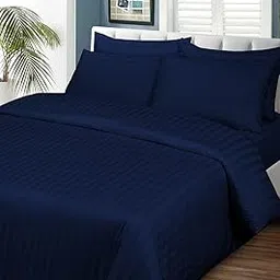Bedding Begs 100% Egyptian Cotton, 800 TC, Zipper Closure Duvet Cover & 4 Pillow Cover-Soft Duvet/Rajai Cover Set 5 Piece-Navy Blue Stripe, Single Size-picture-20