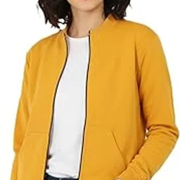 leotude Women's Drop Shoulder Loose Fit Loopknit Bomber Jacket with Zipper Closure and Side Pockets Jackets For Women (Colour: Mustard)-picture-38
