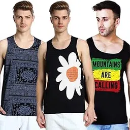 veirdo 100% Pure Cotton Scoop Neck Regular Fit Multicolor Sleeveless T-Shirt Combo for Men & Boys- (Pack of 3) (Suitable for Gymwear, Beachwear, Casualwear & Sportswear & Sleepwear)-picture-12
