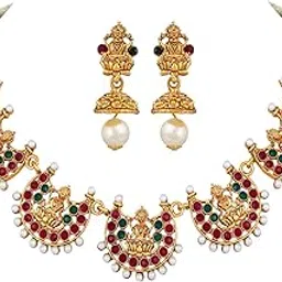 shining diva fashion Latest 18k Gold Plated Traditional Temple Choker Necklace Wedding Party Stylish Jewellery Set for Women-picture-43