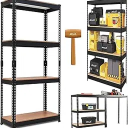 JD FRESH 4-Shelf Adjustable Boltless Metal Shelving Unit/Heavy Duty Metal Storage Rackwith Wooden Planks for Home, Garage, Office & Shop/Utility Display Rack (60 x 24 x 12 Inch, Black)-picture-11