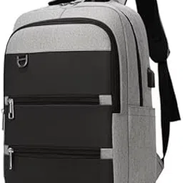 Black and Grey Laptop Backpack with USB Charging Port | Durable Waterproof Oxford Cloth Travel Backpack | Business Office College School Bag for Men Women | Stylish Multi Purpose Daily Use Backpack-image-89