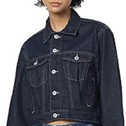 only Women Navy Blue Cropped Denim Jacket-picture-11