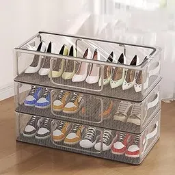 Under Bed Shoe Storage Organizer, Foldable Shoes Container Box with Clear Cover See Through Window Storage Bag with 2 Handles Total Fits 4 Pairs of Shoes-picture-14