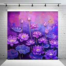 Dhara Purple Flowers Art Printed (8FT-8FT) Backdrop Cloth for Pooja Decoration Traditional Background Curtain Cloth for Festival. (Washable Fabric)-image-18