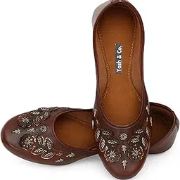 yash & co. Women's Handcrafted Leather Juttis – Embossed Floral Design Ethnic Flats-picture-33