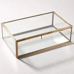 Art India Collections Glass Jewelry Box, Brass Glass Box for Jewelry, Glass Box Big Size 11x7x4,inches Gold inches (Handmade & Brass and Mirror Material)-image-10