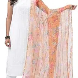 hella fashions 2.5 Meters Dusty Pink Organza Digital Floral Print Dupatta image 1